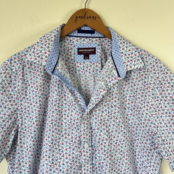 Johnston Murphy Shirt Mens Large Skull Crossbones Print Colorful Short Sleeve L - Picture 2 of 8